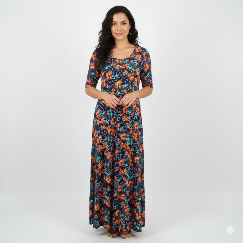 LuLaRoe Blue Dress with Orange Floral Pattern